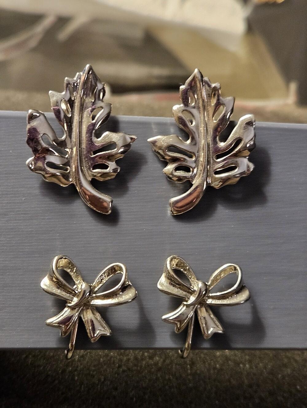 Silver Toned Leaf and Bow Clip On Earring Sets - Elegant Women’s Jewelry